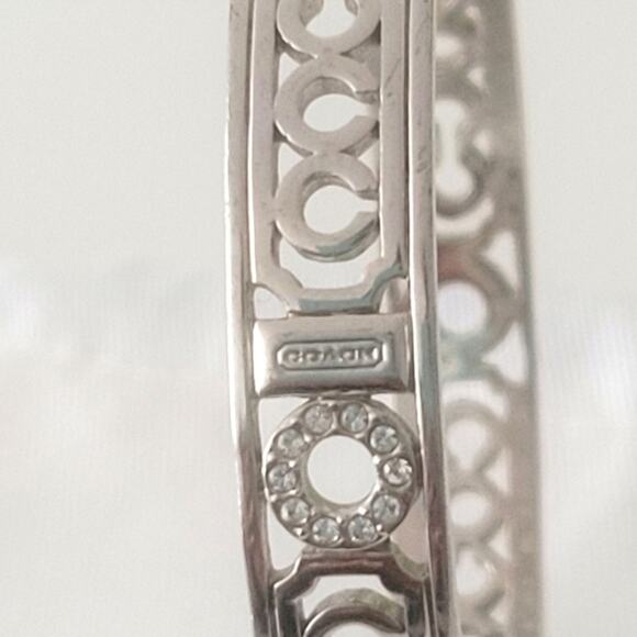 Coach Rare Silver & Crystal Cut-Out Bangle Bracelet with Dust Bag EUC MSRP $150 - Picture 10 of 10